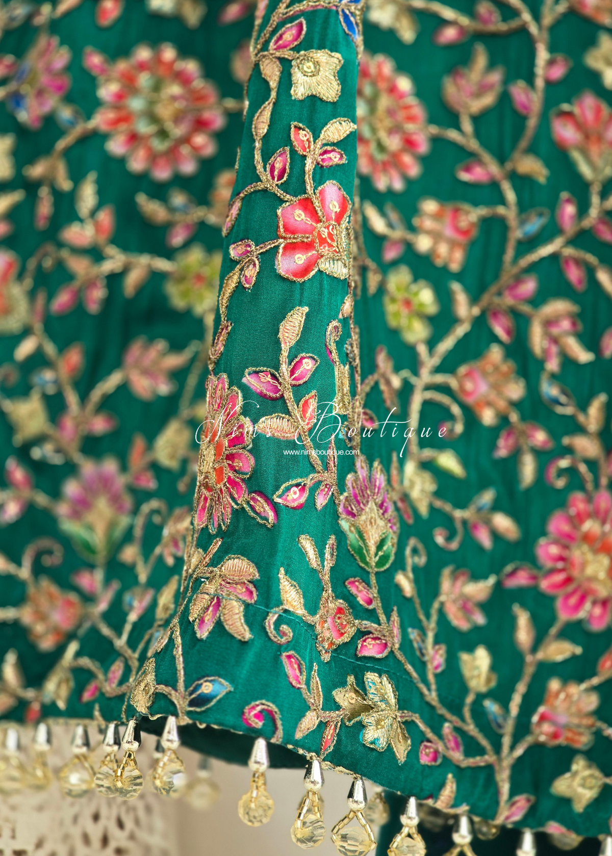 Deep Green Frock Thread Embroidered Gharara Suit (size 12)