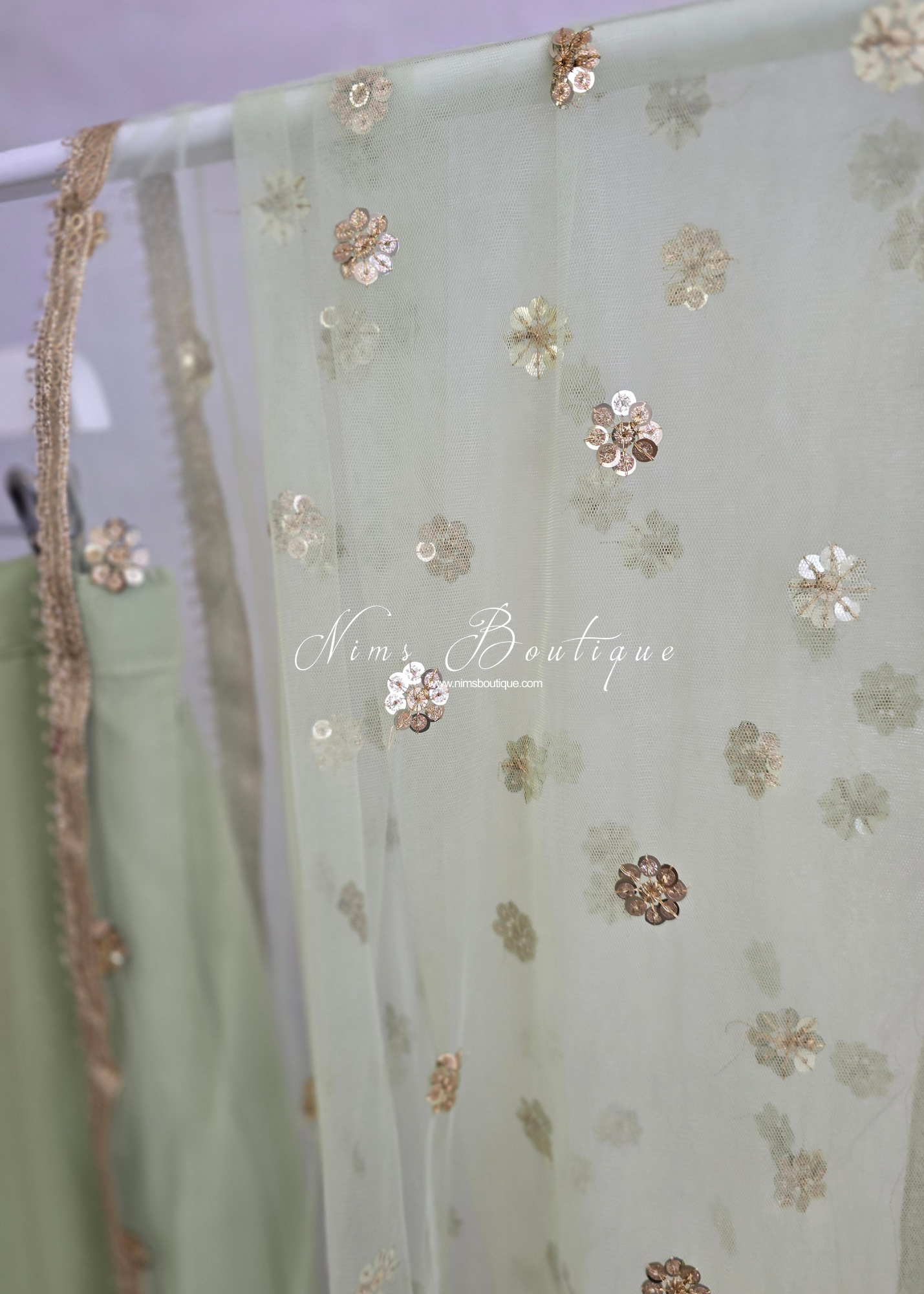 Lime Pastels Frock Thread Embroidered Gharara Suit (size 12)