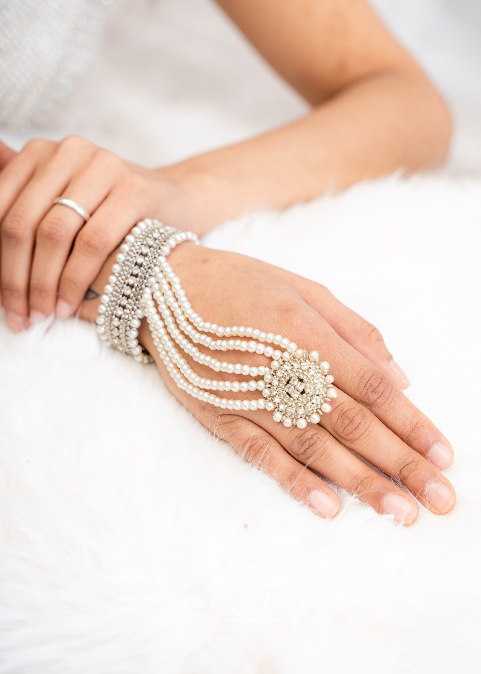 Royal Silver & Pearl Small Handpiece / Hath Panja