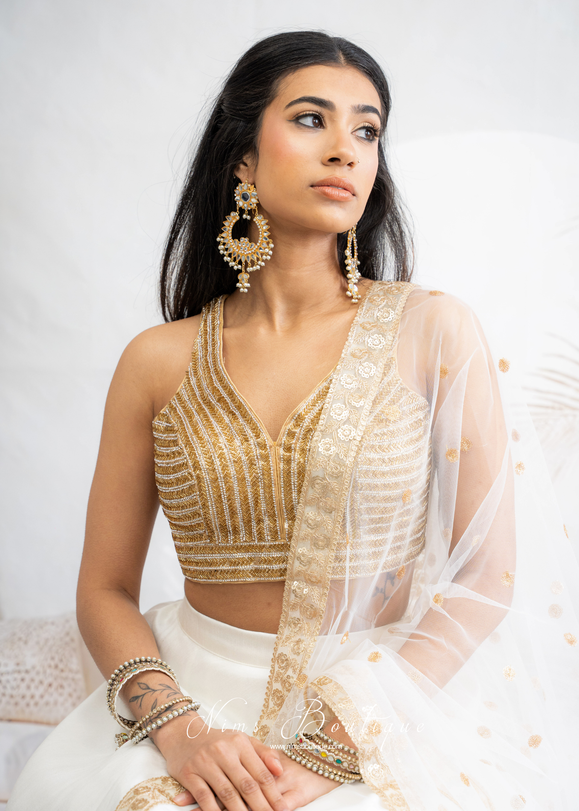 Isla NB Luxury Gold & Diamonte Bead Blouse (one size)
