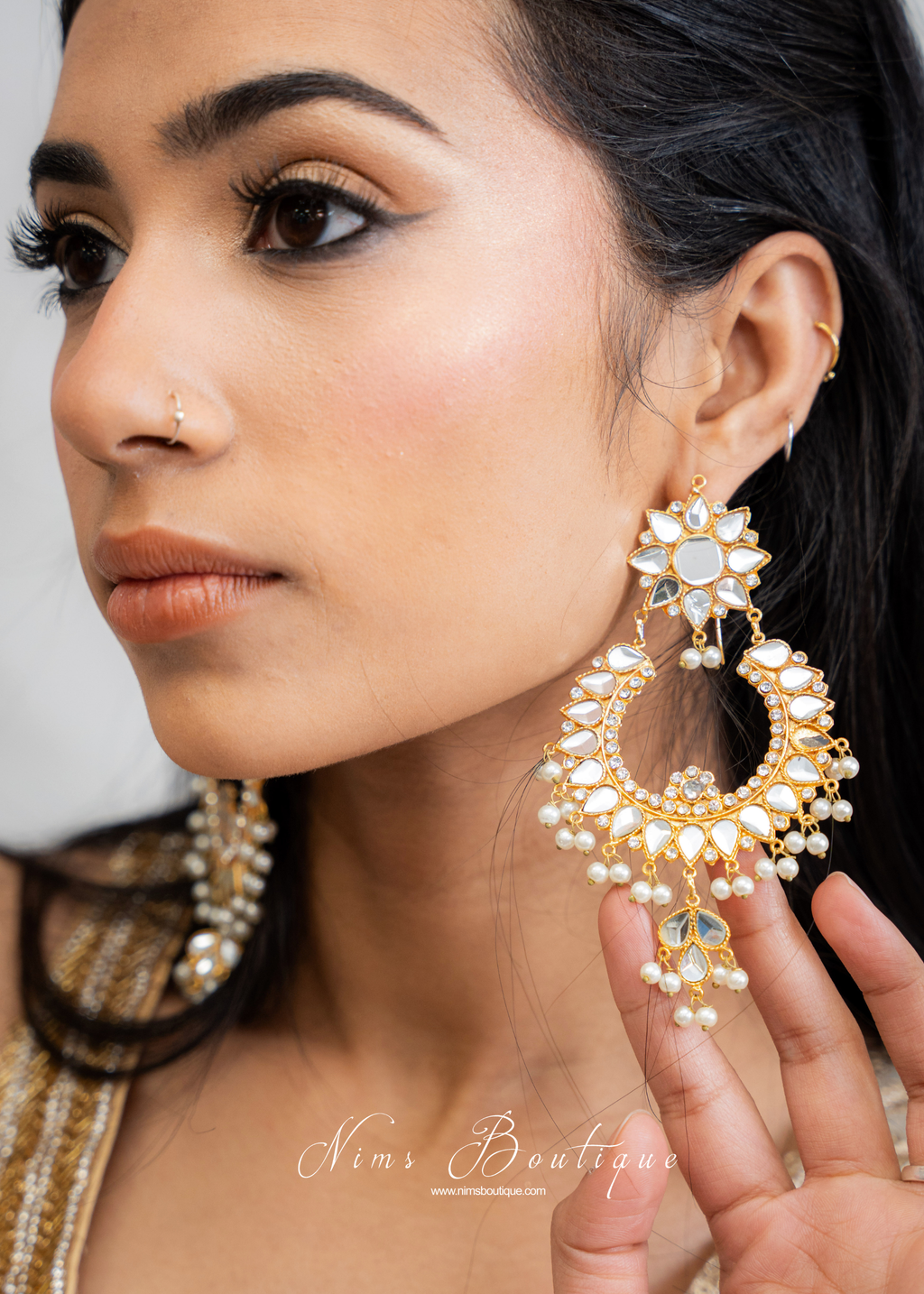 Tanuja Light Gold & Pearl Maharani Earrings
