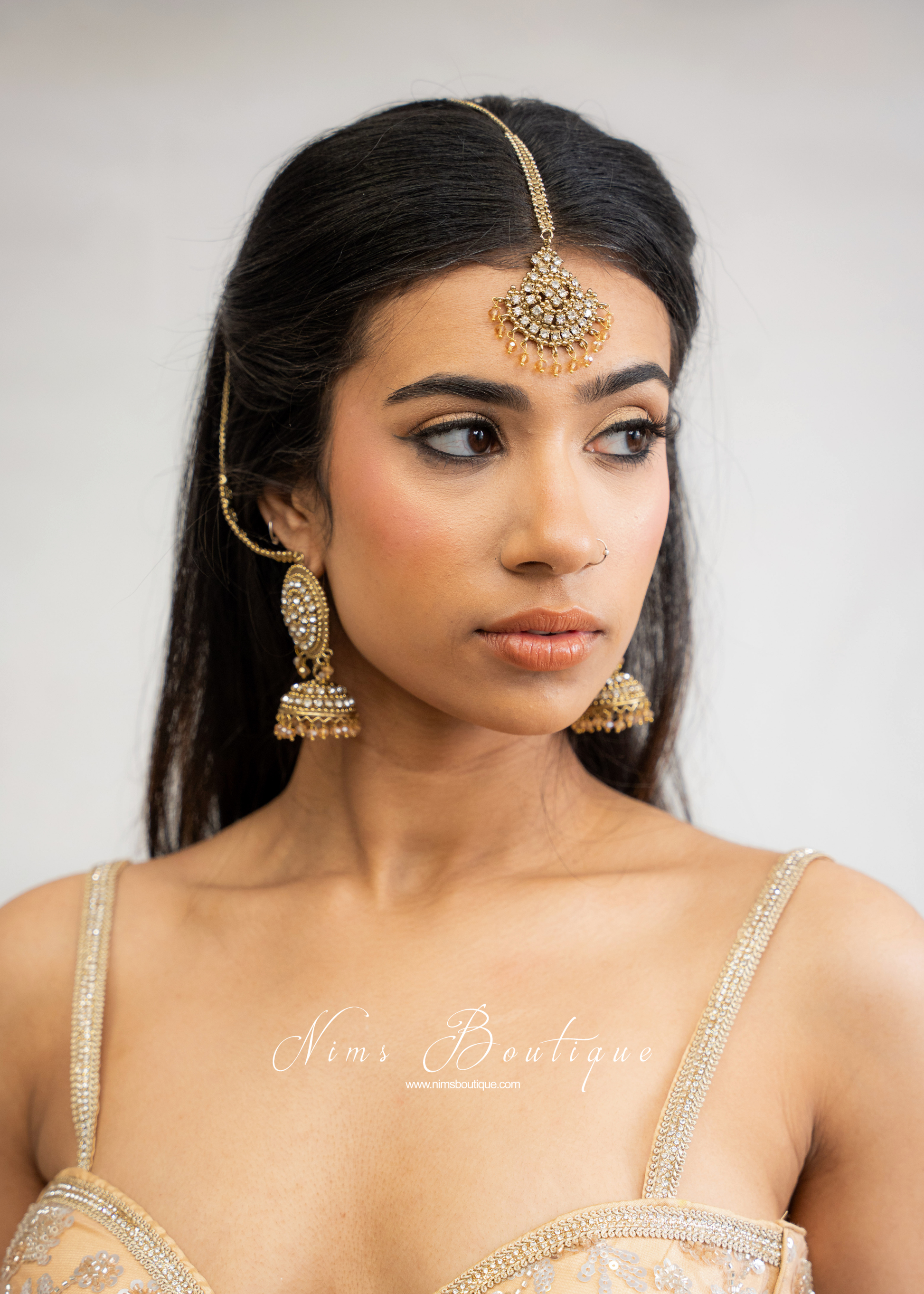 Royal Antique Gold & Clear Stone Tikka Set