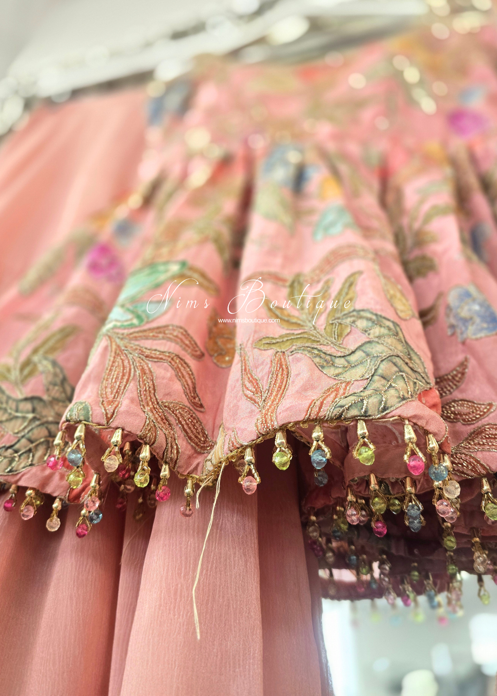 Peachy Pink Frock Thread Embroidered Gharara Suit (size 12-14)
