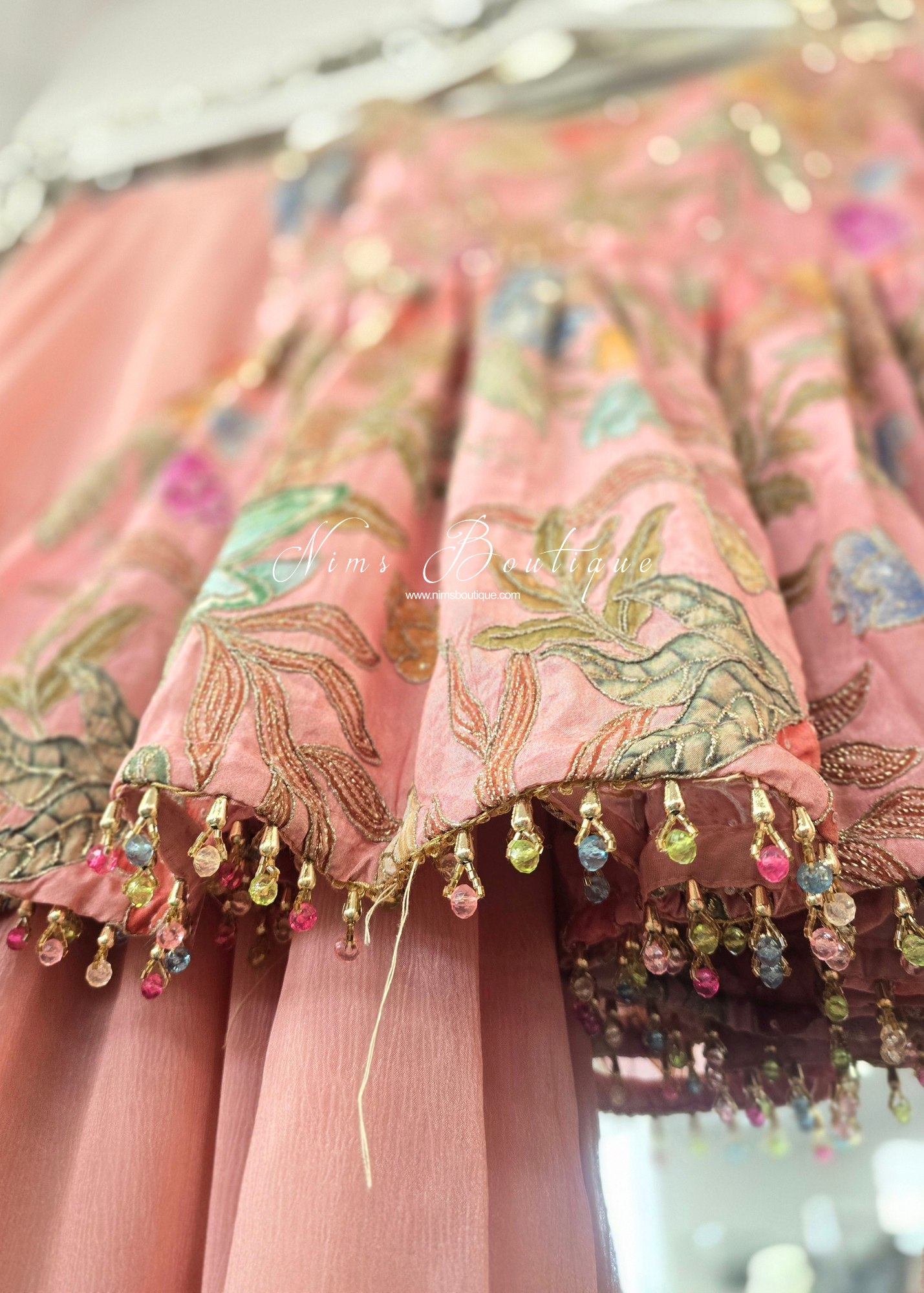 Peachy Pink Frock Thread Embroidered Gharara Suit (size 12-14)