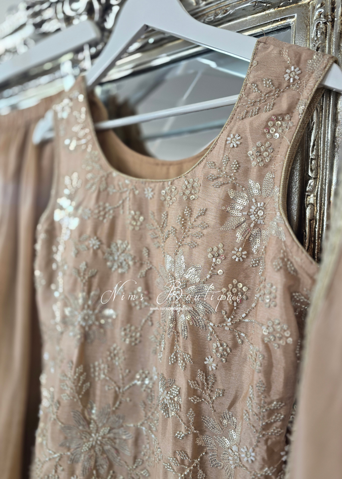 Light Gold Pearl Embellished Sharara Suit (10-12)