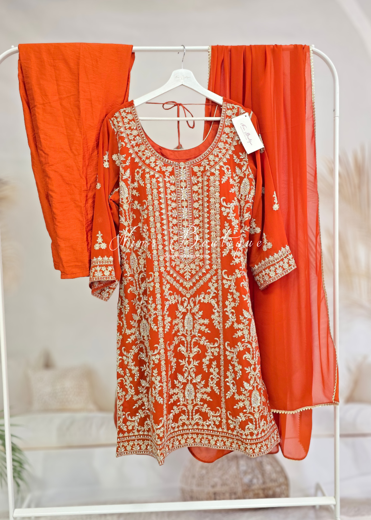 Orange Embroidered Trouser Suit (size 16)