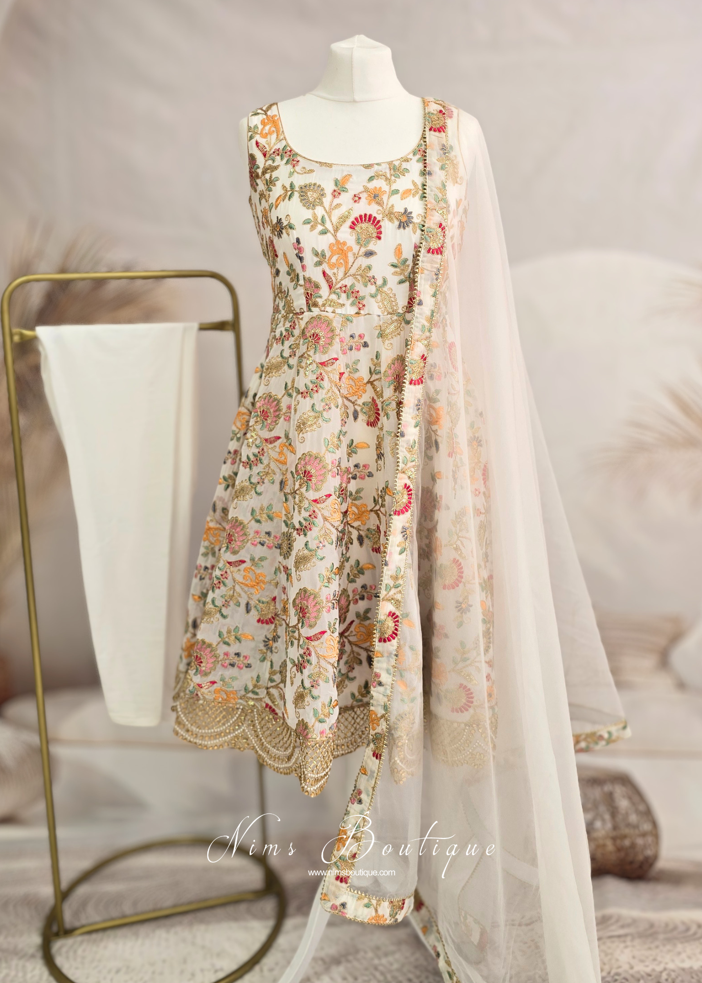 Amrita Luxury Ivory Multicolour Anarkali Suit with Pajami (size 4-16)