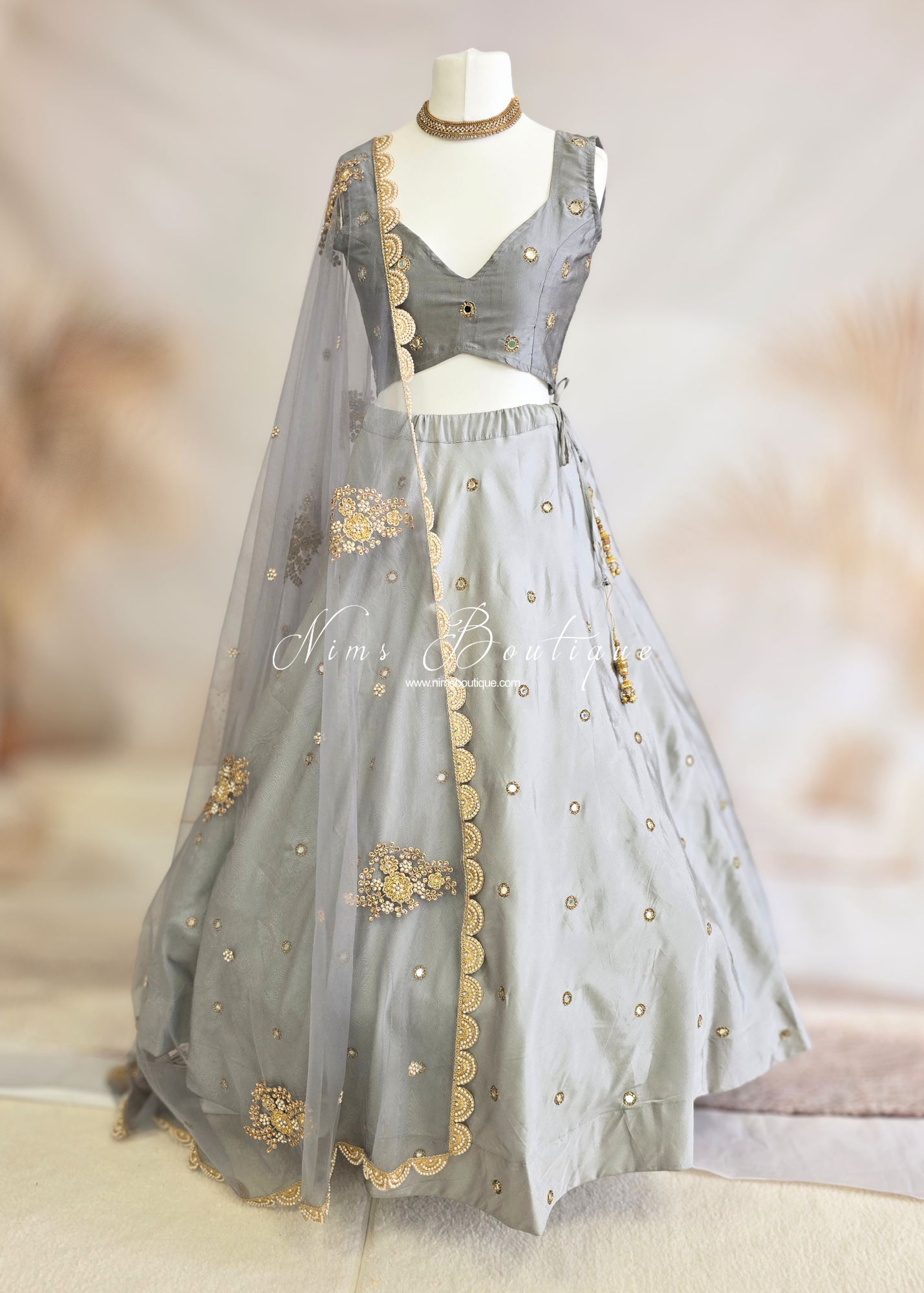 Rani Luxury Grey Mirror readymade skirt/lehnga (size 4-22)