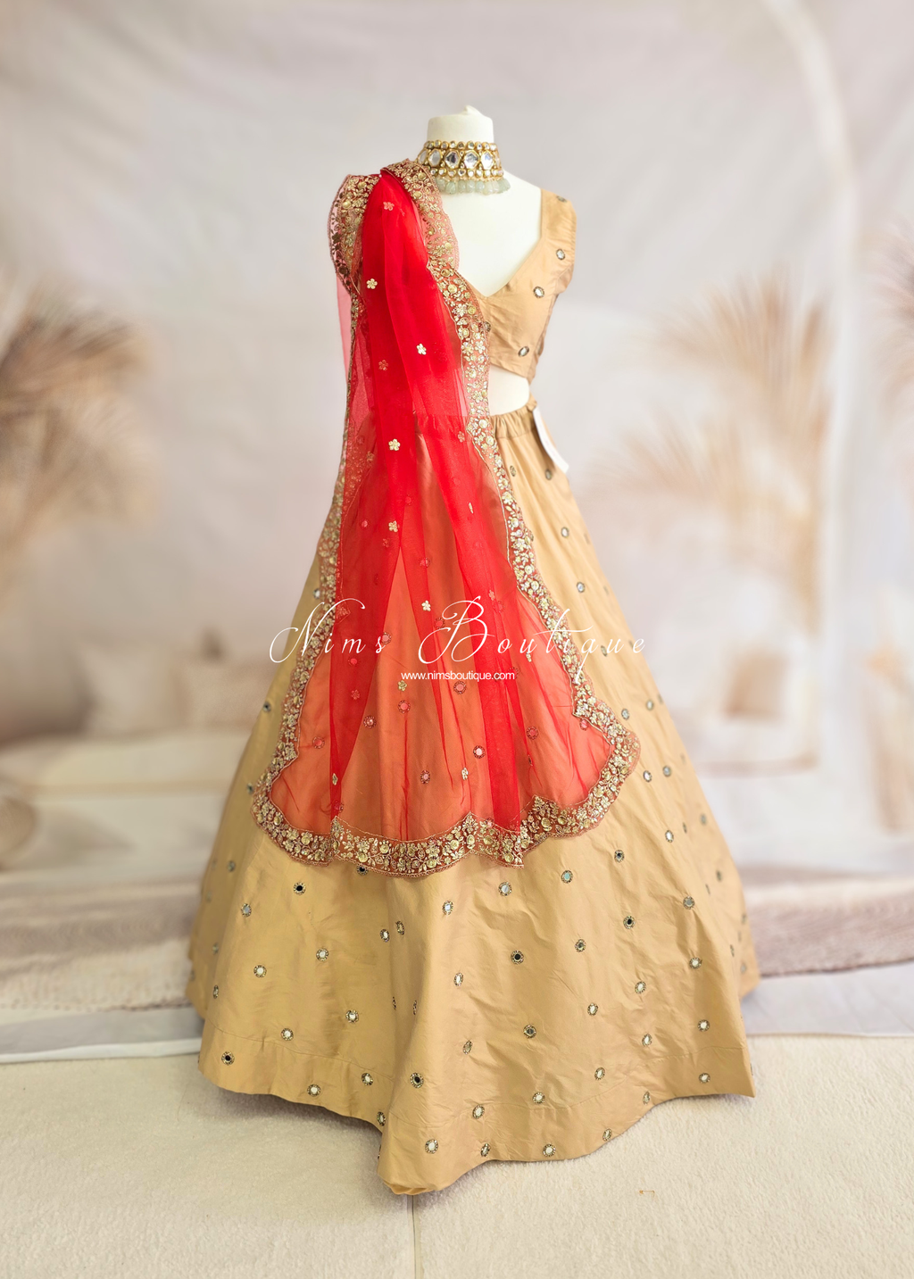 Luxury Red Net Sequin Scallop Edge Dupatta/Chunni (SE2)