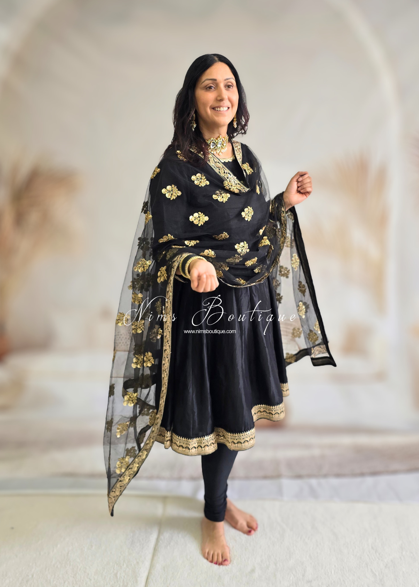 Rashmi Luxury Black Silk Anarkali Suit with Pajami (Sizes 4-14)