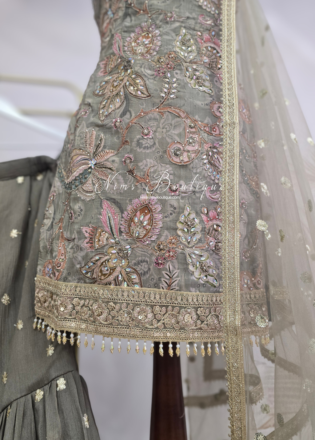 Strap Embellished Gharara Suit (size 12)
