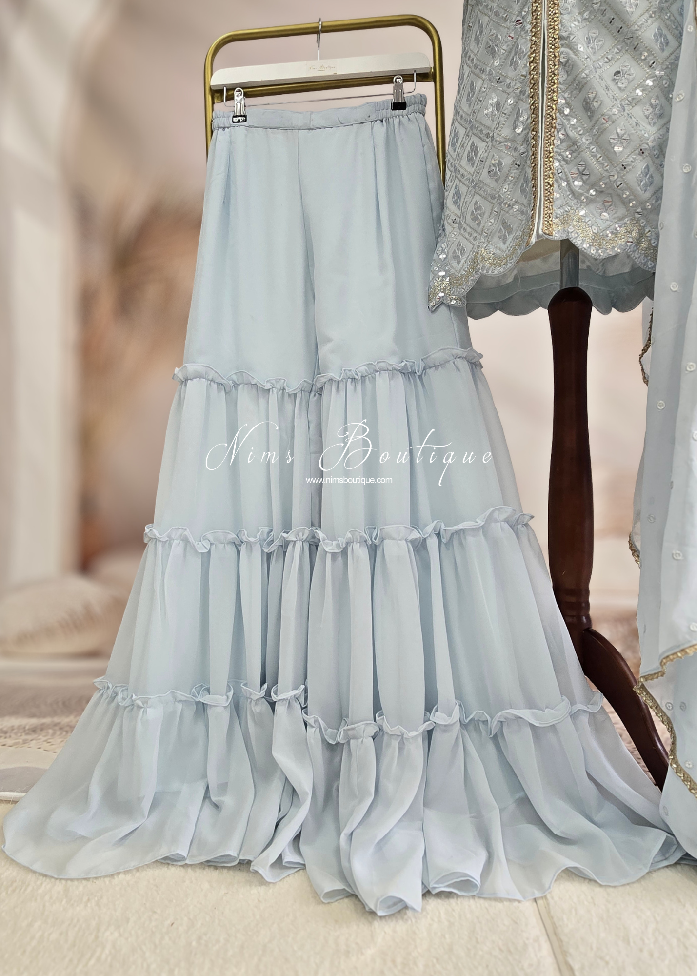 Light Blue Thread Embroidered Gharara Suit (size 12)
