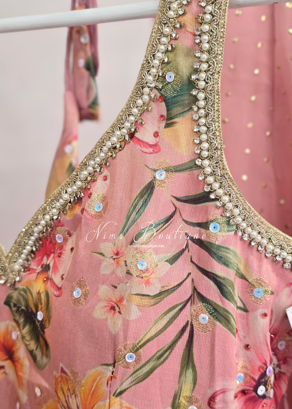 Pink Floral Sharara Suit (Size 10-12)