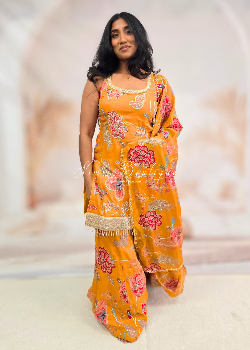 Luxury Orange Embellished Gharara Suit (size 10-12)