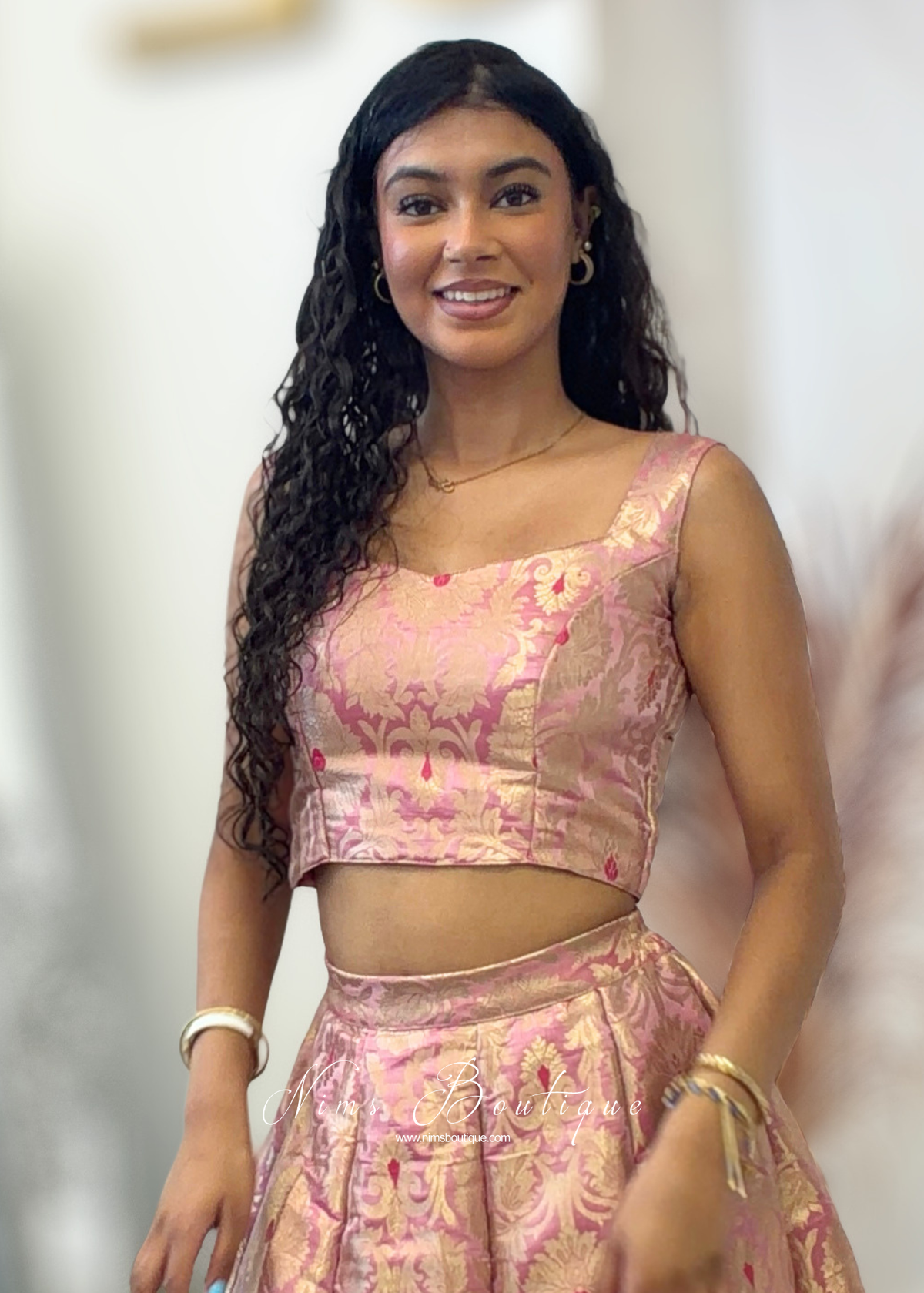 Pink Brocade Sleeveless Blouse (4-16)