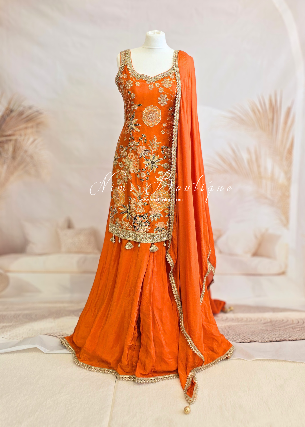 Orange Multicolour Embroidered Sharara Suit (Size 10-12)