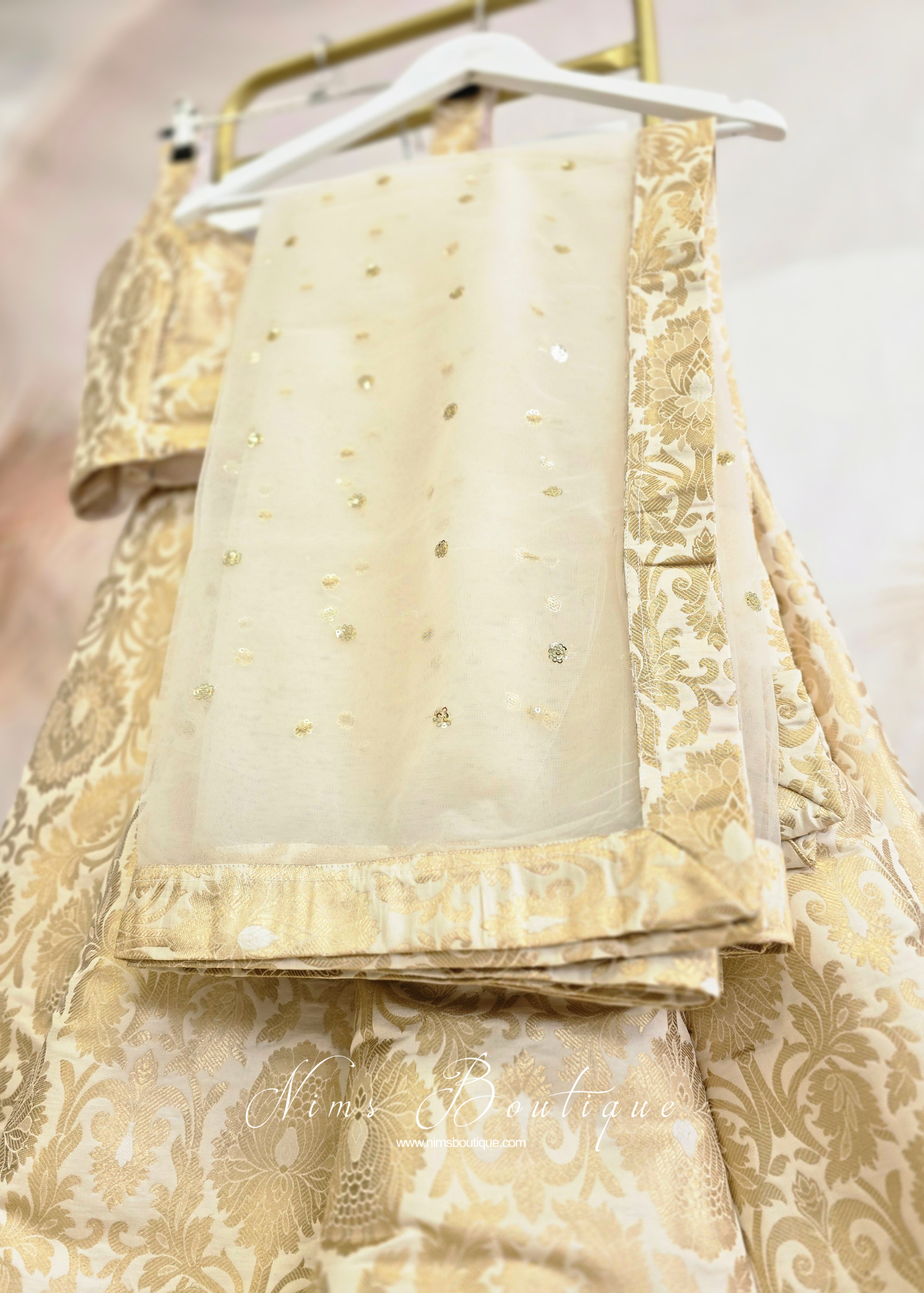 Ivory Brocade & Net Sequin Dupatta/Chunni
