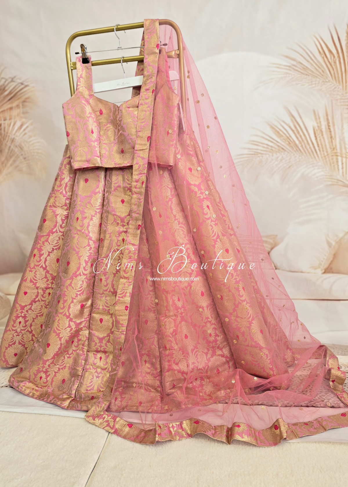 Jasmine Pink Brocade & Net Sequin Dupatta/Chunni