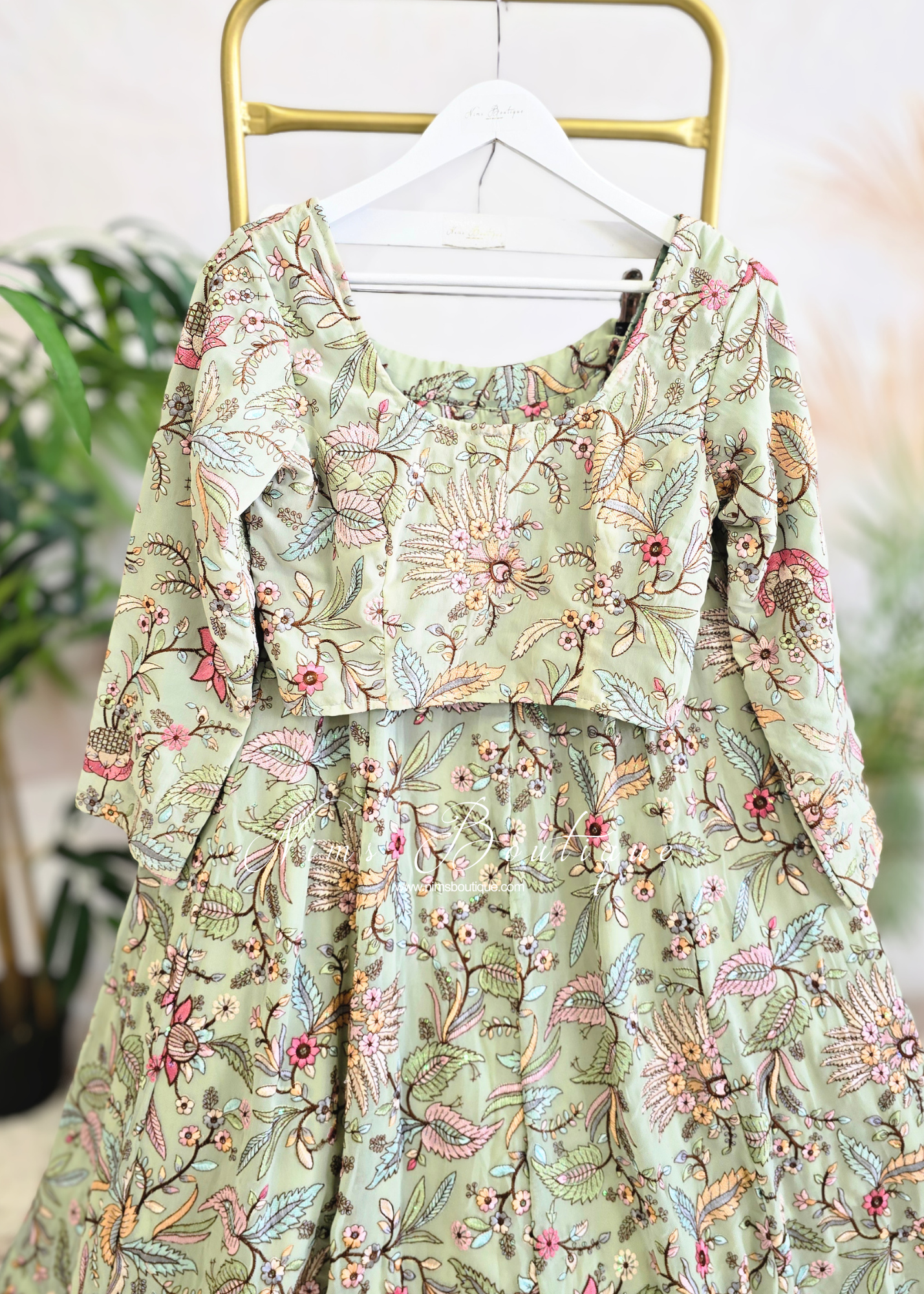 Luxury Sarika Pistachio Green Long Sleeve Blouse (size 10-26)