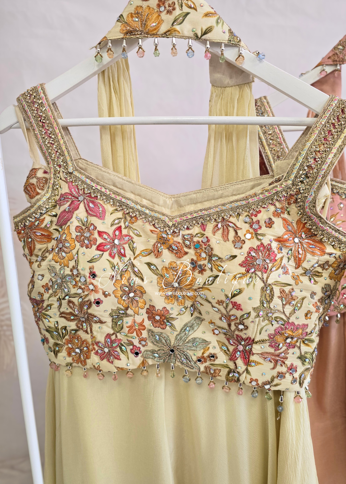 Pastel Embroidered Top and Trouser Suit (size 12)