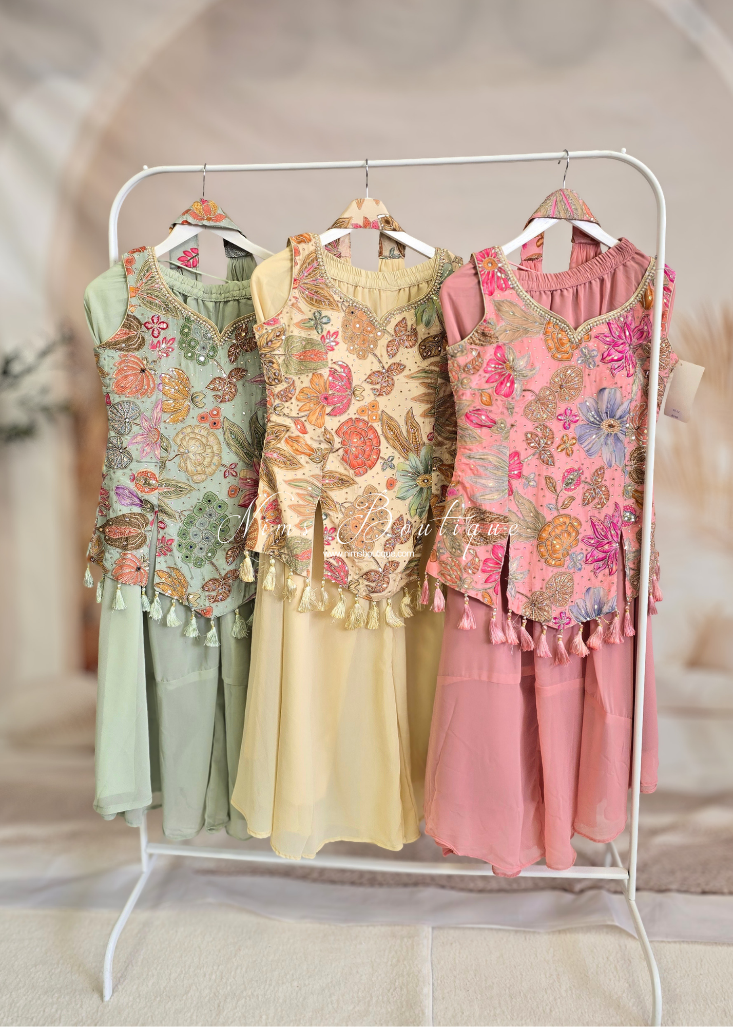 Pastel Embroidered Tassel Sharara Suit (size 10-12)