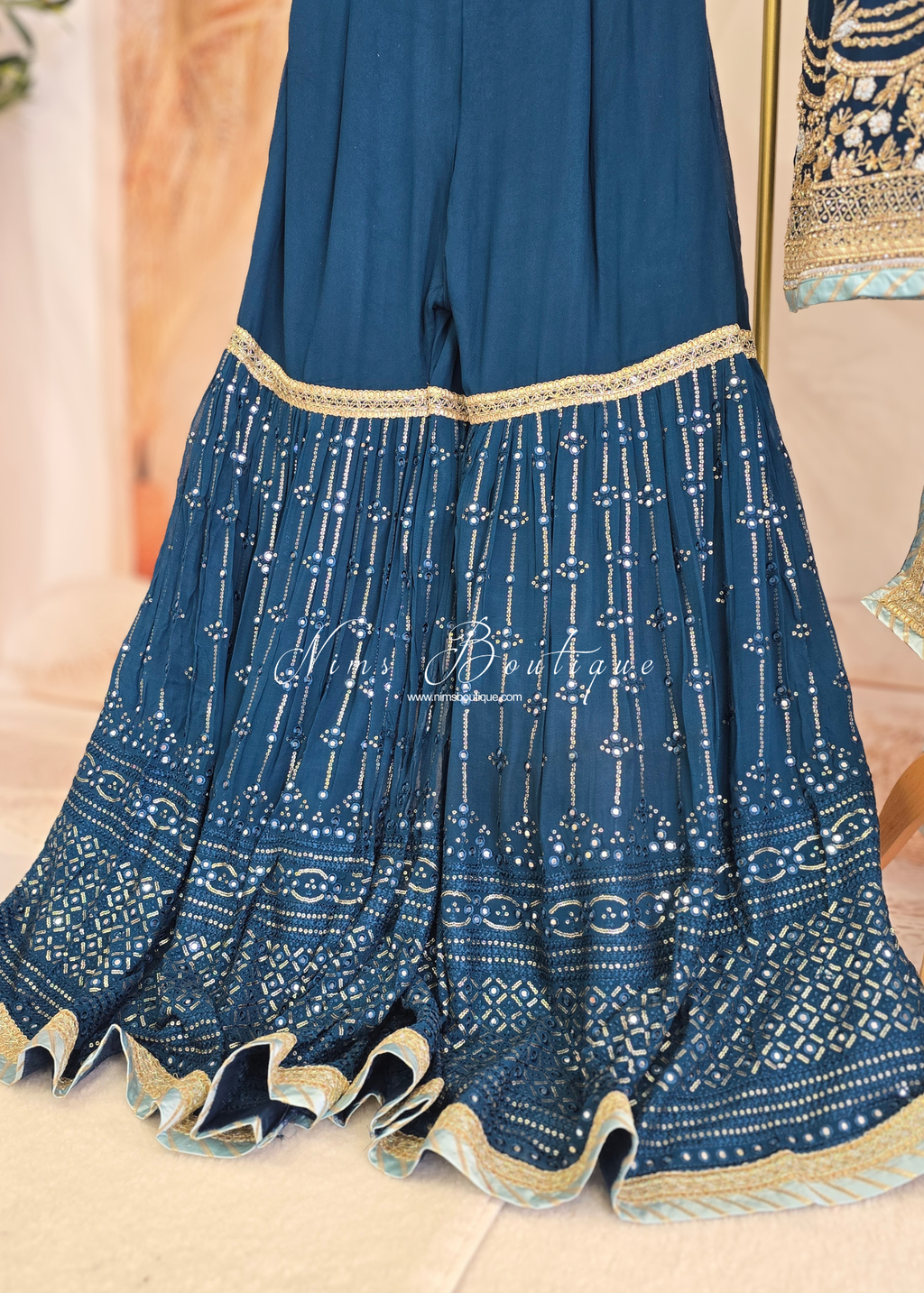 Dark Teal & Light Blue Gharara Suit (size 10-12)