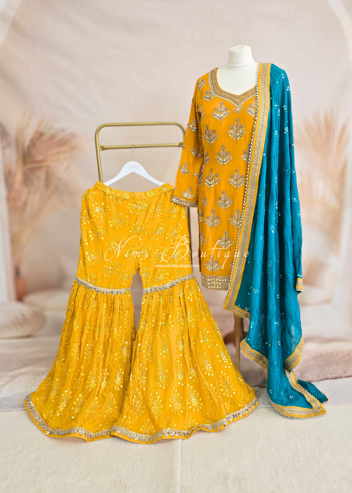 Mustard and Teal Gharara Suit (size 12-14)