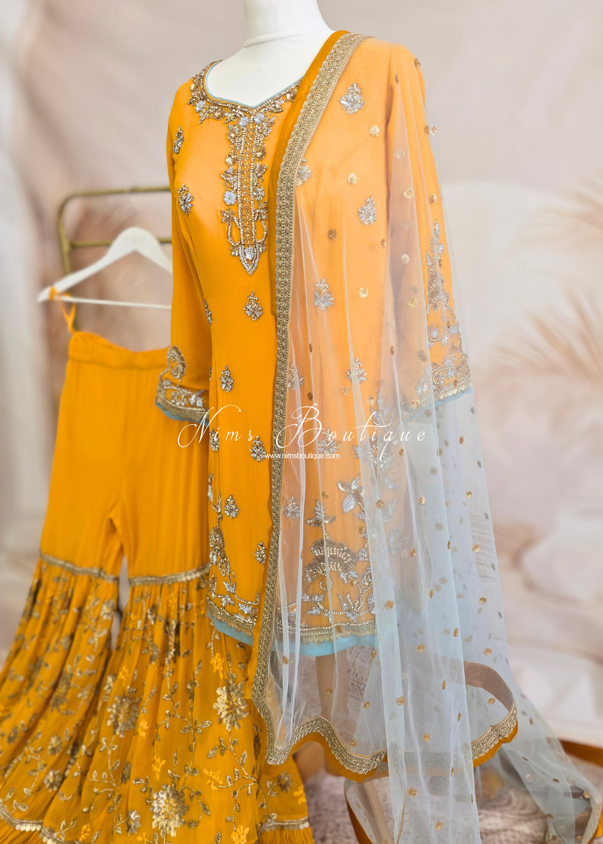 Mustard & Light Blue Gharara Suit (size 10-12)