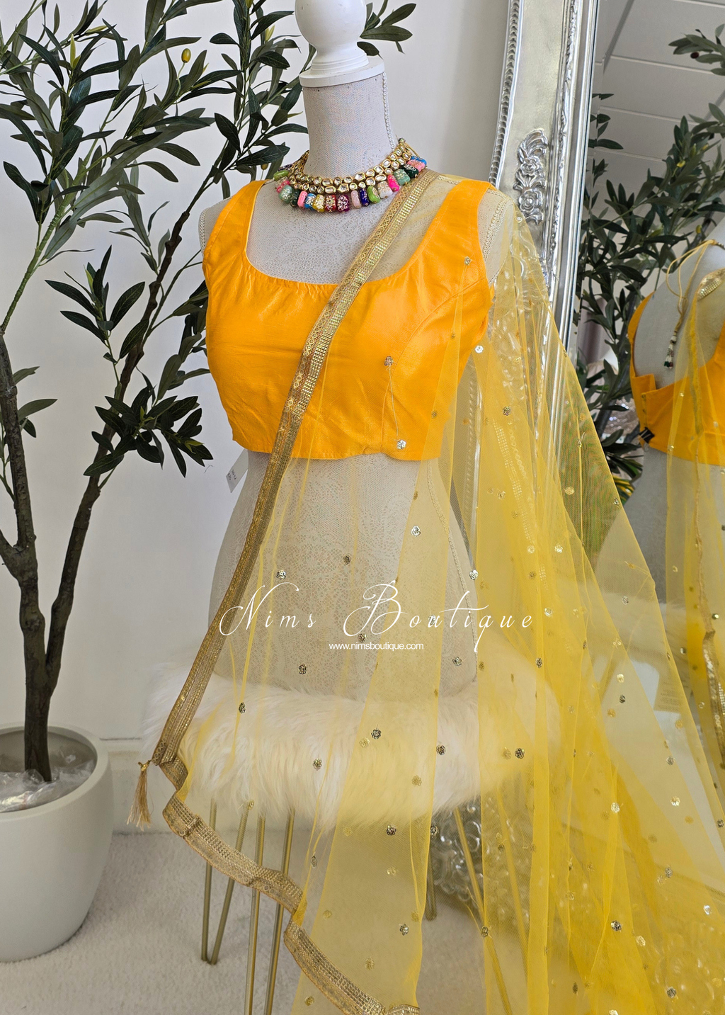 NB Yellow Net Sequin Dupatta/Chunni