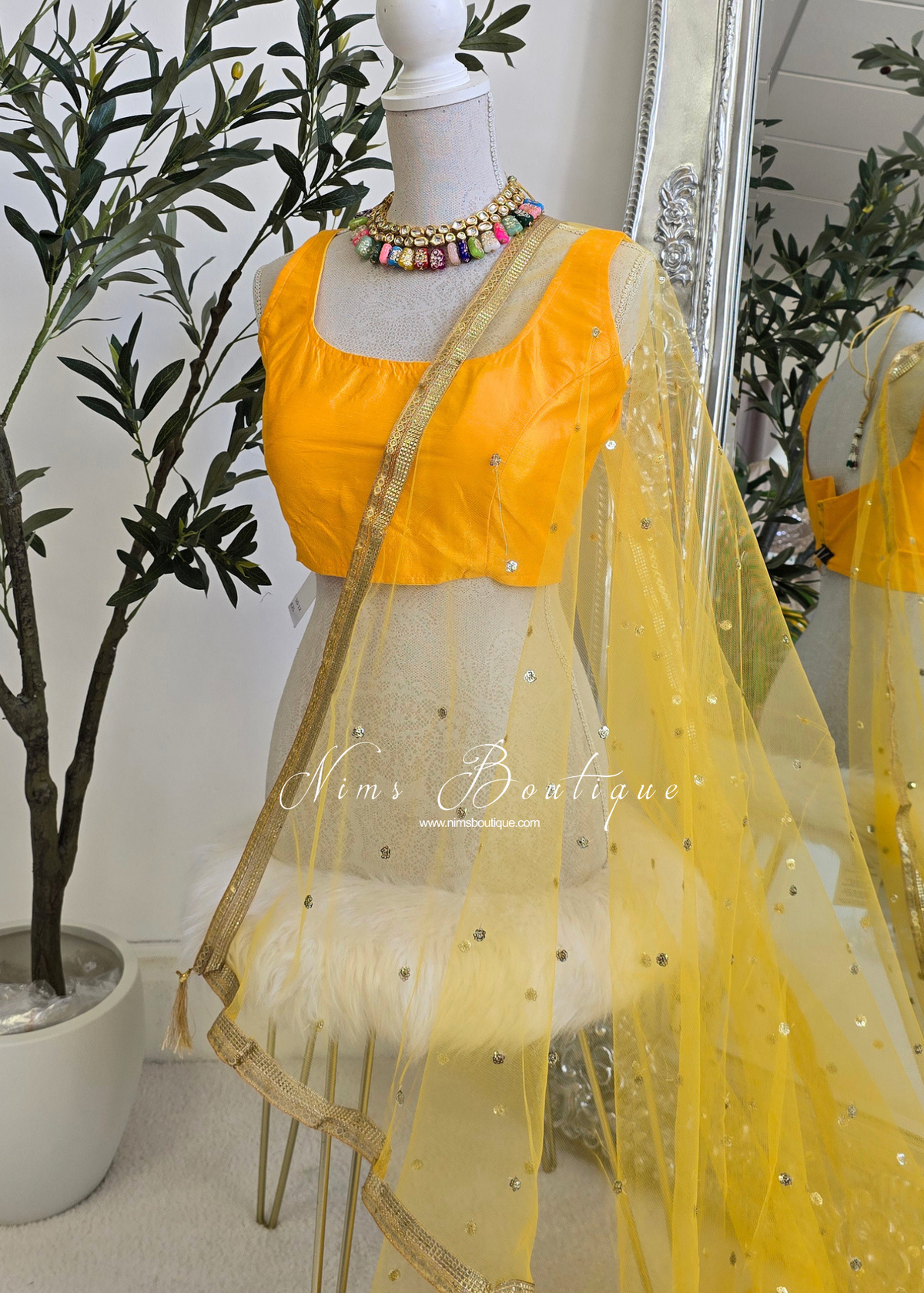 NB Yellow Net Sequin Dupatta/Chunni