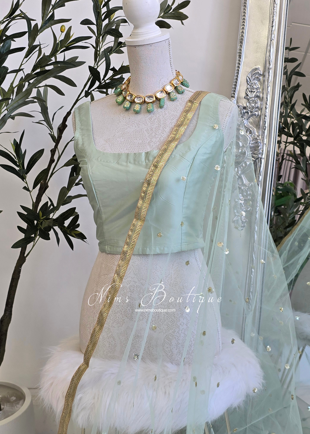 NB Dusky Mint Net Sequin Dupatta/Chunni