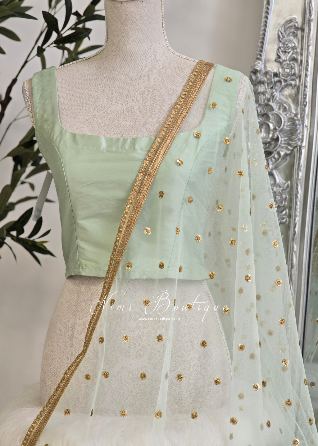 Luxury Mint Green Net Sequin Dupatta/Chunni (LNS9)
