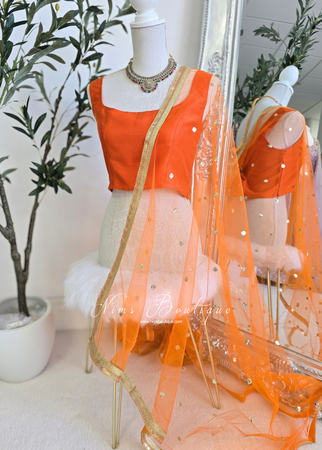 NB Orange Net Sequin Dupatta/Chunni