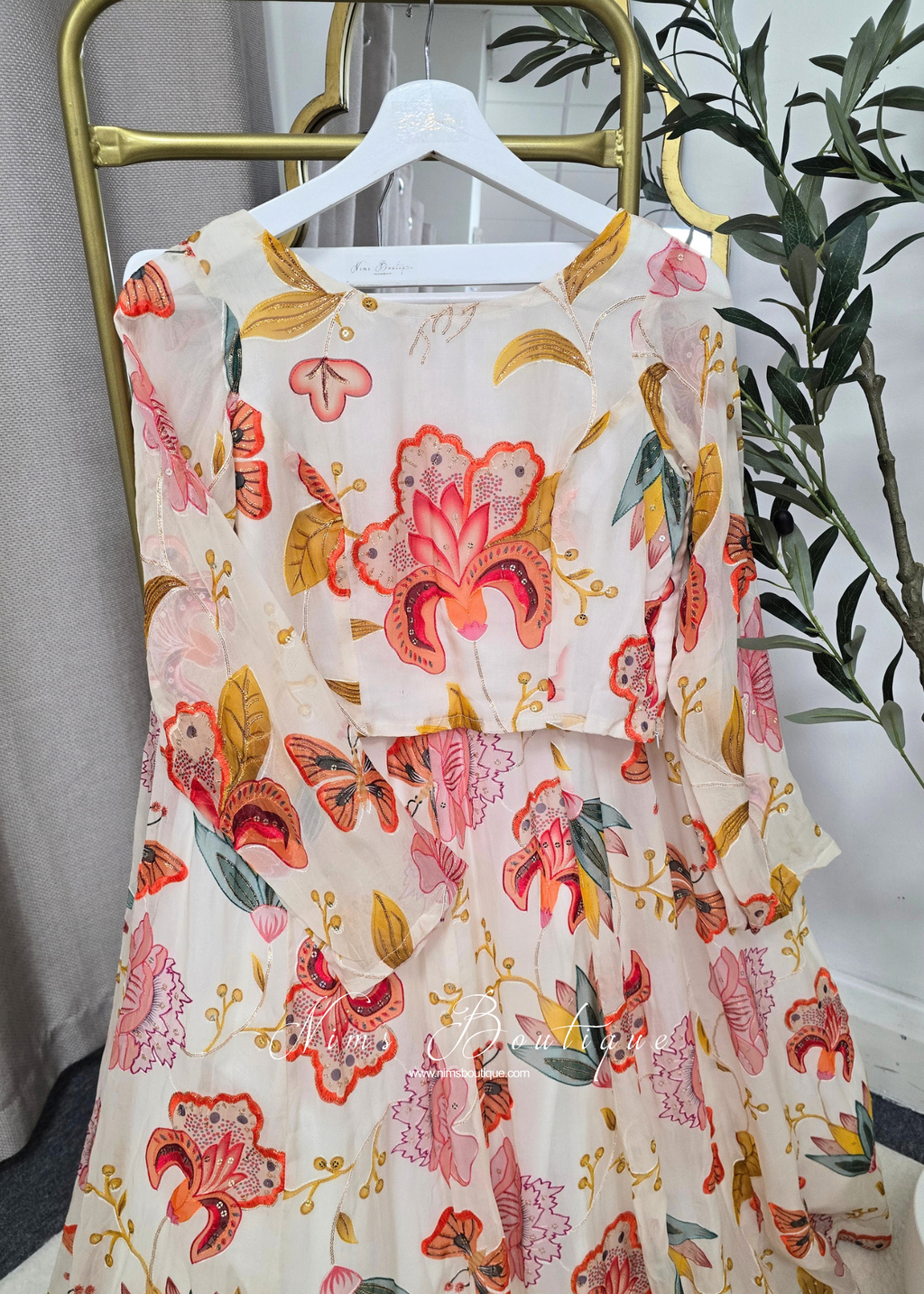 Evelina Ivory & Orange Floral Long Sleeve Blouse (sizes 6-26)