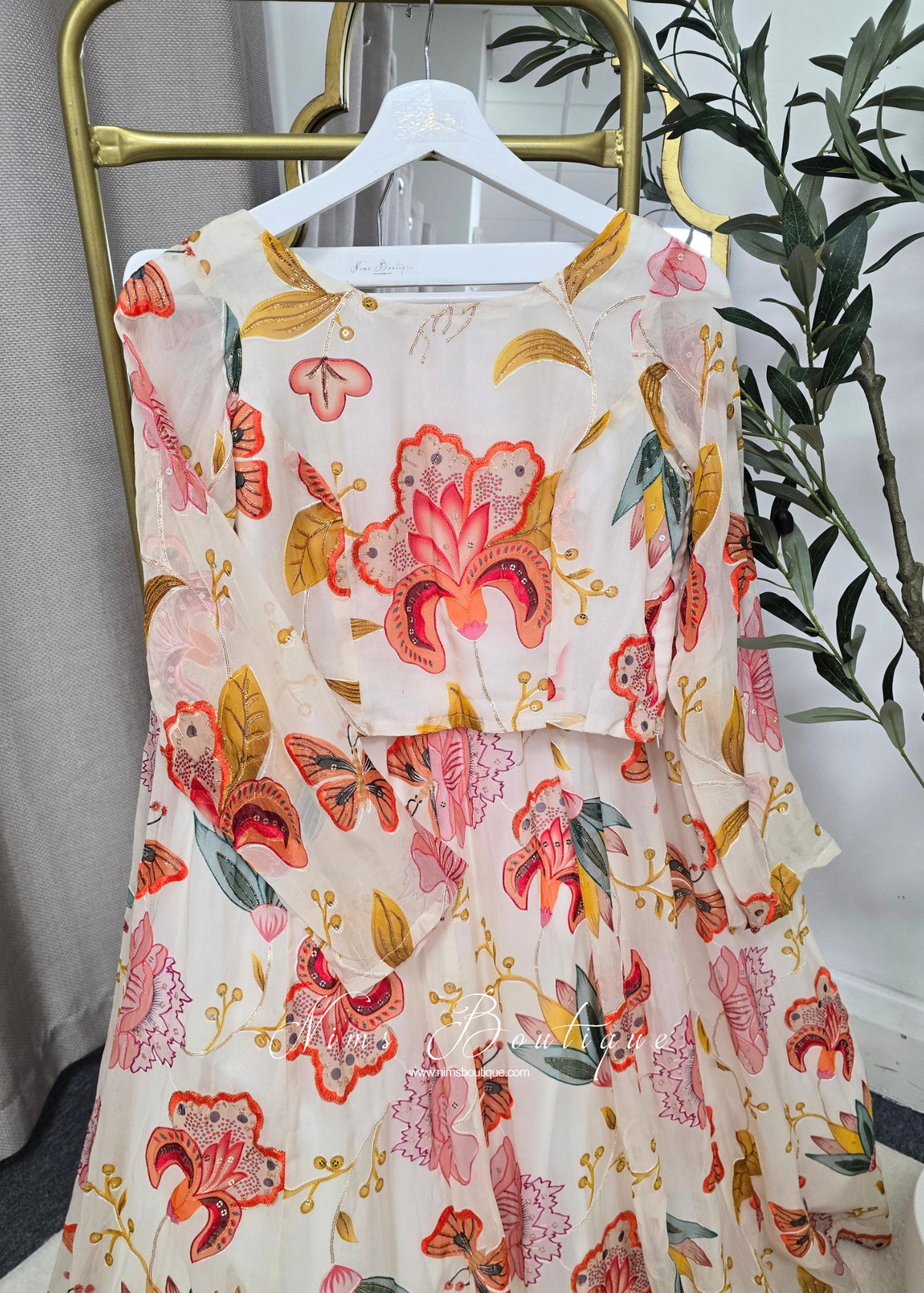 Evelina Ivory & Orange Floral Long Sleeve Blouse (sizes 6-26)