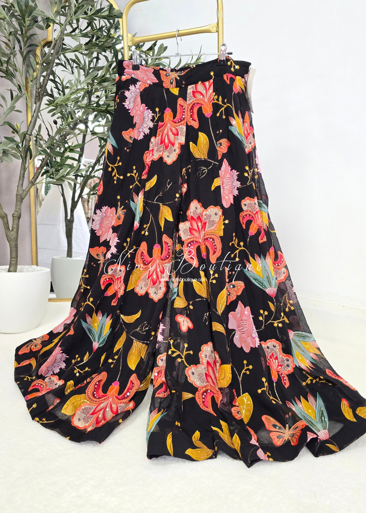 Evelina Black & Orange Floral readymade trousers (size 10-26)