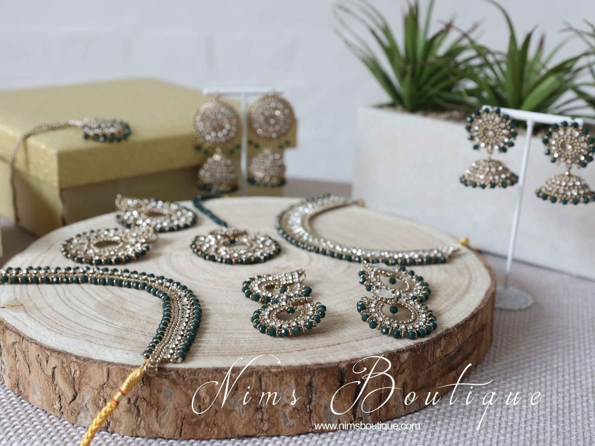 Nims Boutique Royal Dark Green Chumke & Tikka Set