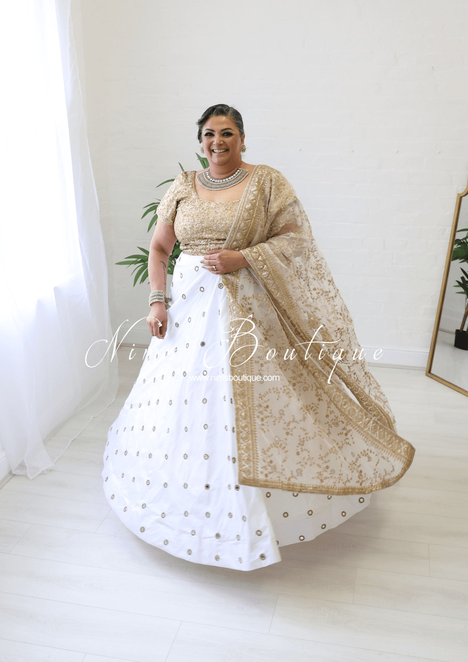 Nims Boutique Rani Luxury White Mirror readymade skirt/lehnga size 4-22