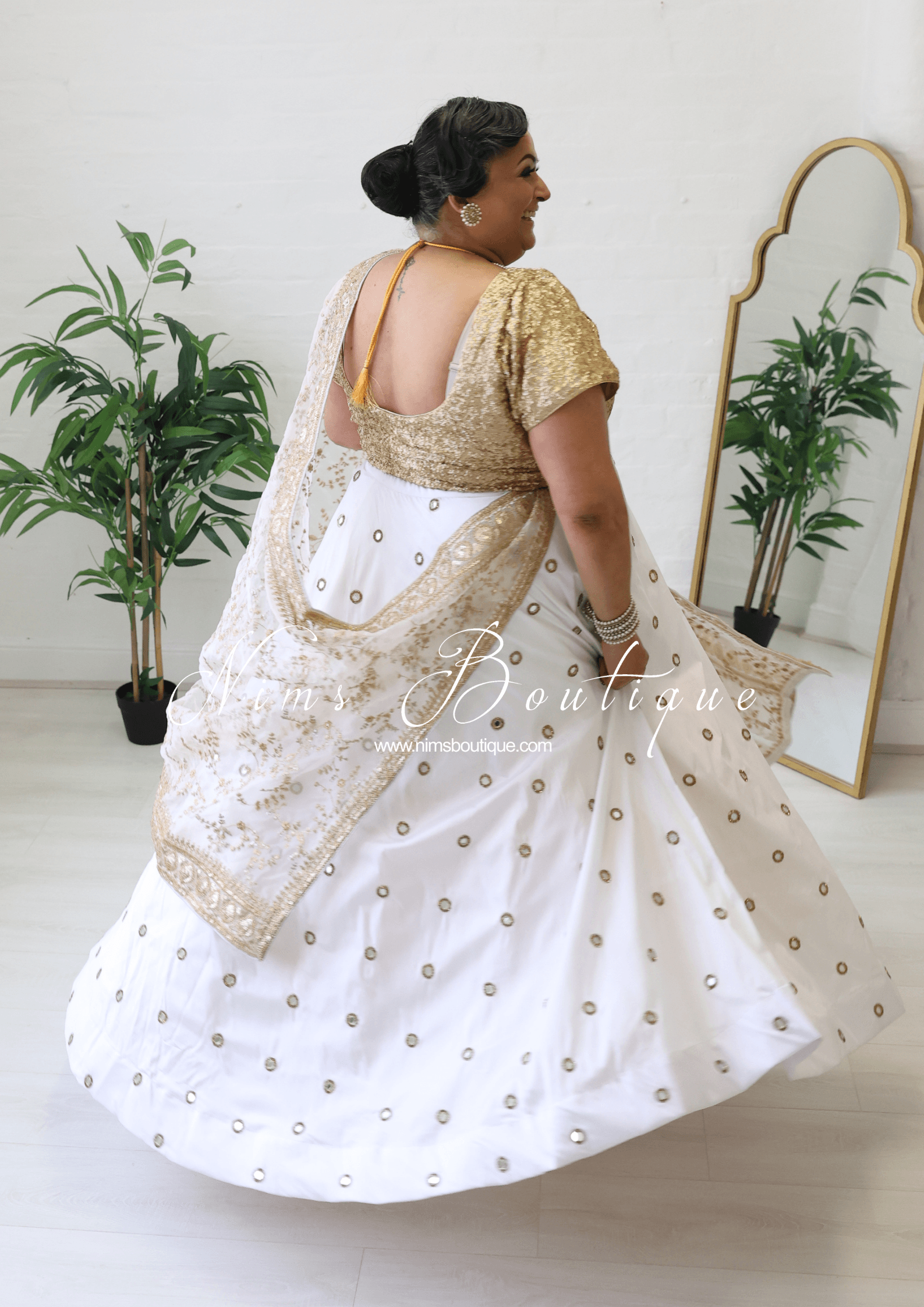 Nims Boutique Rani Luxury White Mirror readymade skirt/lehnga size 4-22