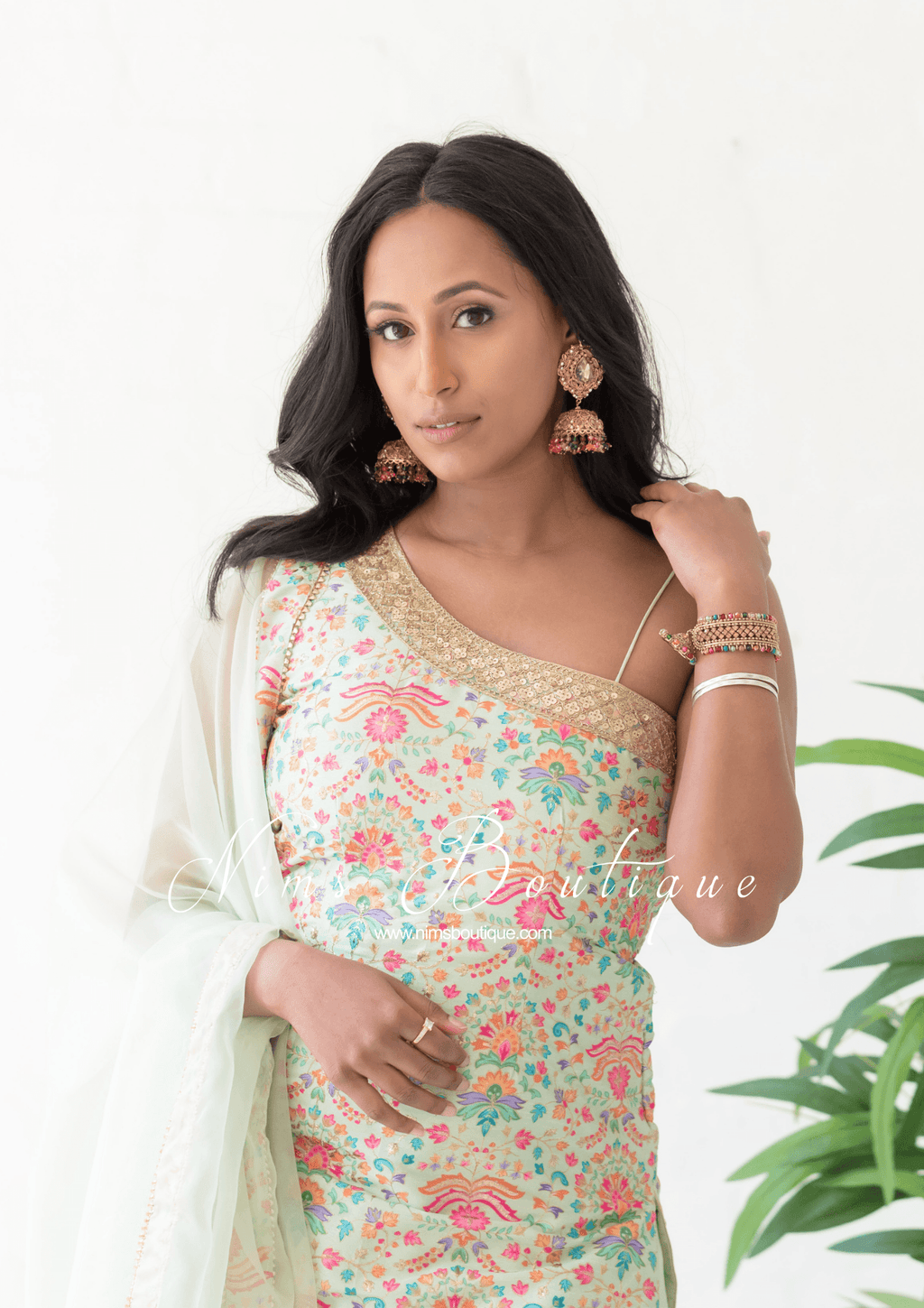Nims Boutique One Shoulder Mia Mint Greens & Pinks Multicolour Pajami Suit sizes 4-16