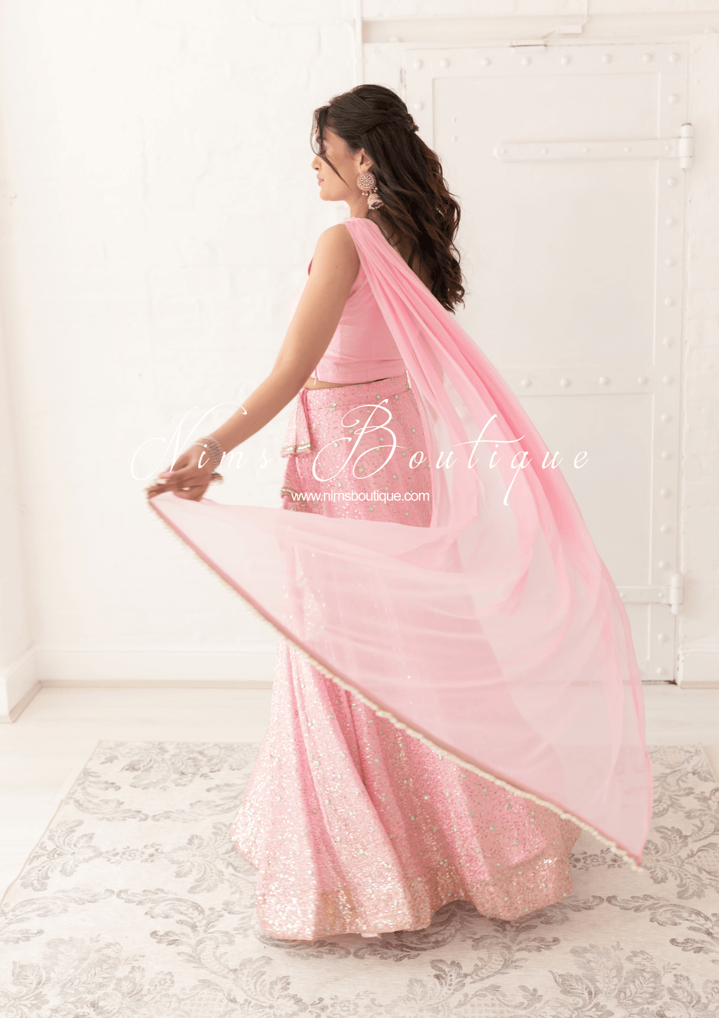Nims Boutique Arya Baby Pink Luxury One Shoulder & Dupatta blouse 6-14