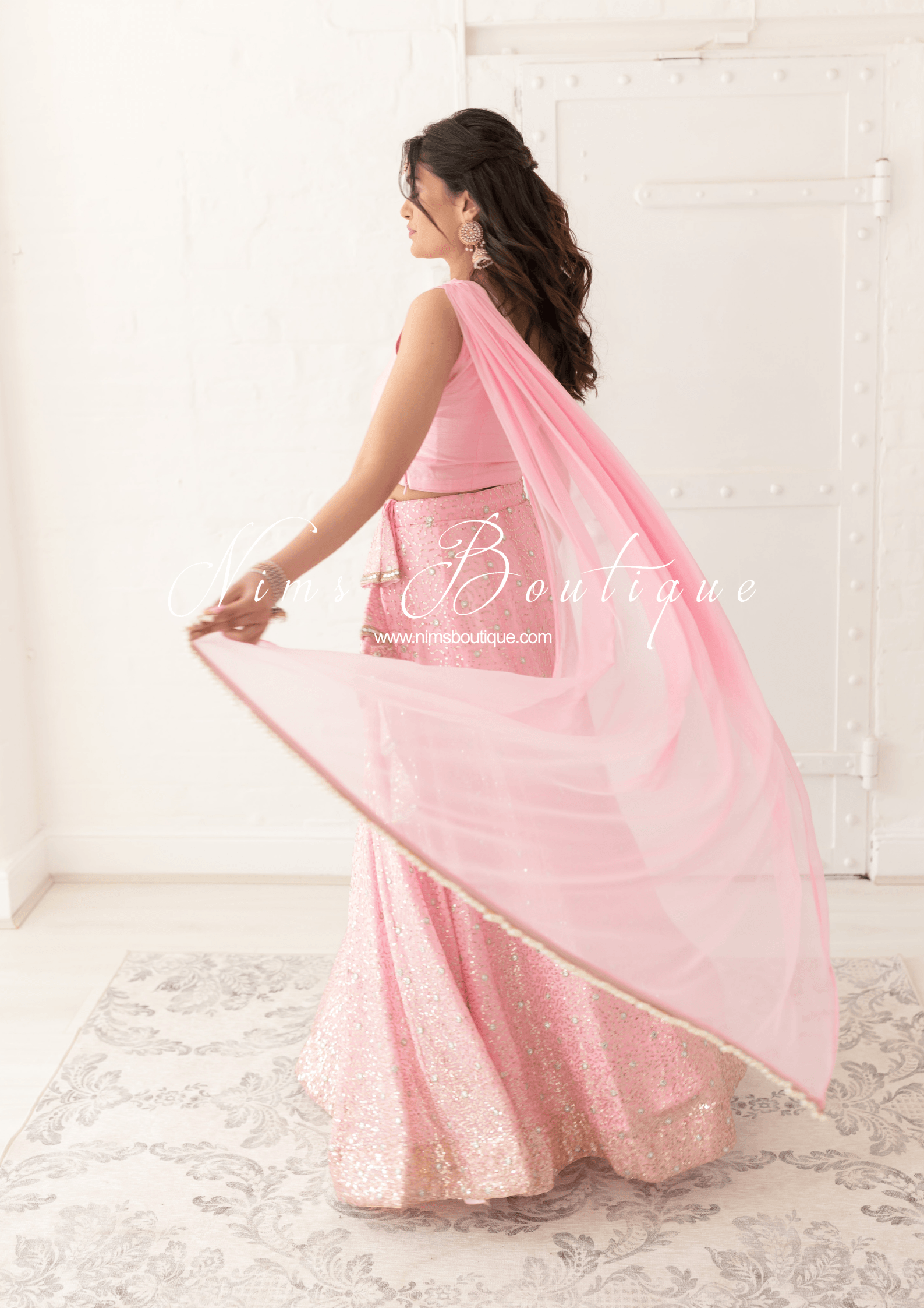 Nims Boutique Arya Baby Pink Luxury One Shoulder & Dupatta blouse 6-14