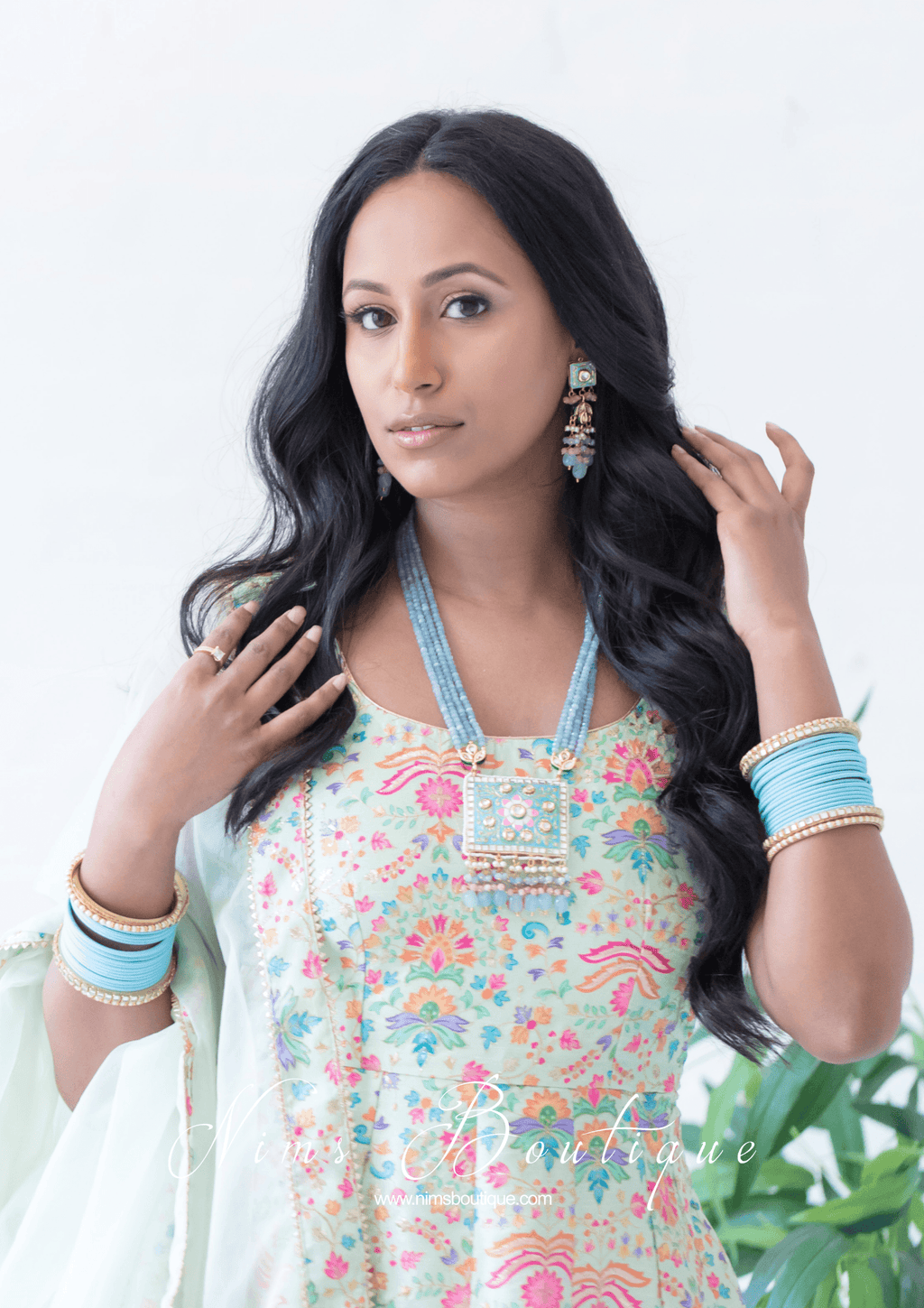 Nims Boutique Mia Mint Green & Multicolour Frock Pajami Suit sizes 4-22