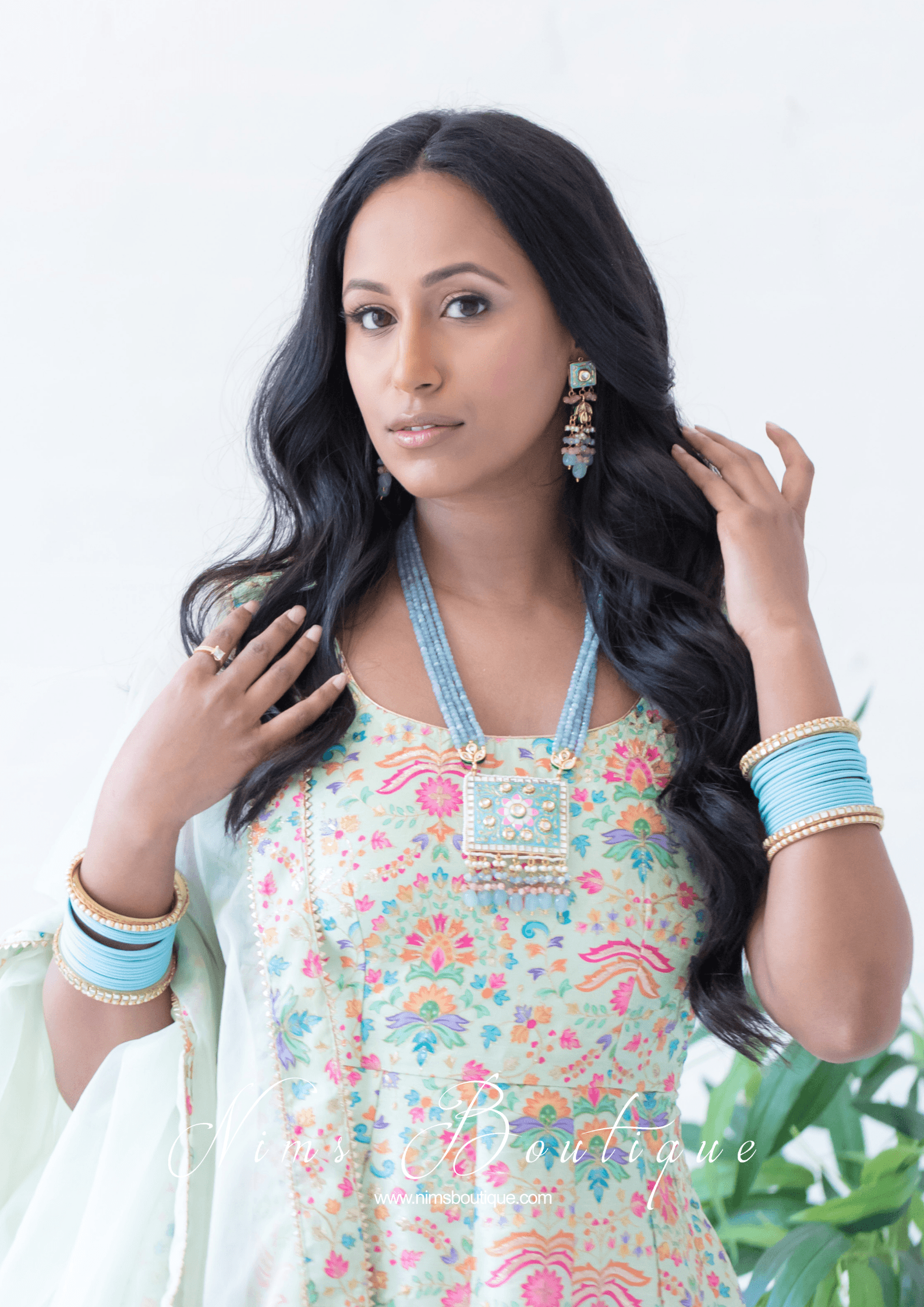 Nims Boutique Mia Mint Green & Multicolour Frock Pajami Suit sizes 4-22