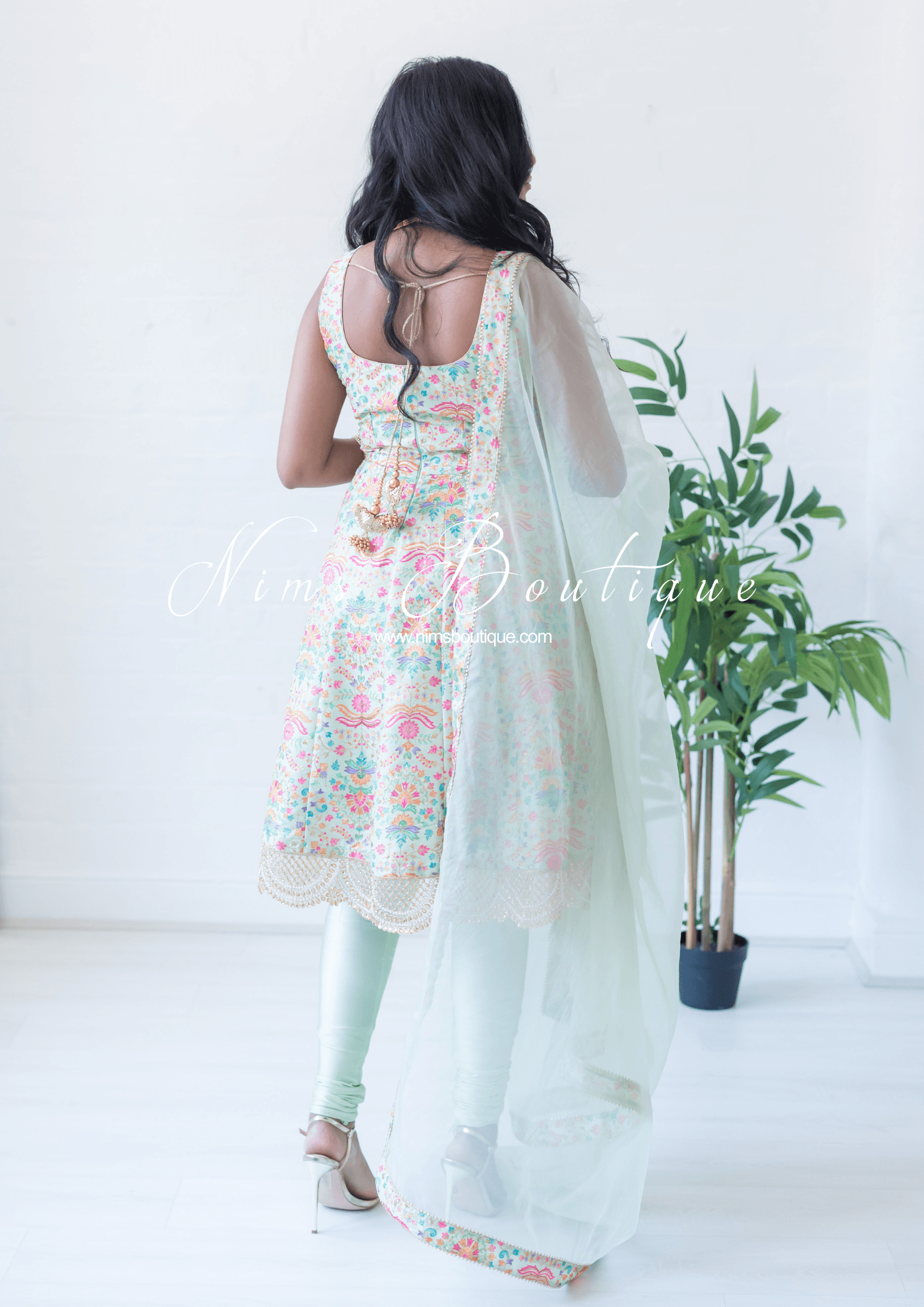Nims Boutique Mia Mint Green & Multicolour Frock Pajami Suit sizes 4-22