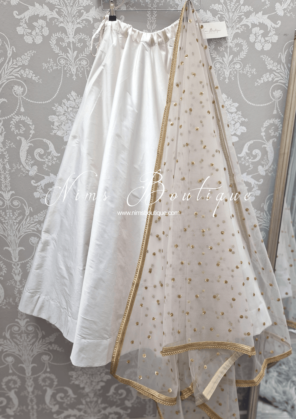 Nims Boutique Luxury Light Grey Net Sequin Dupatta/Chunni LNS3