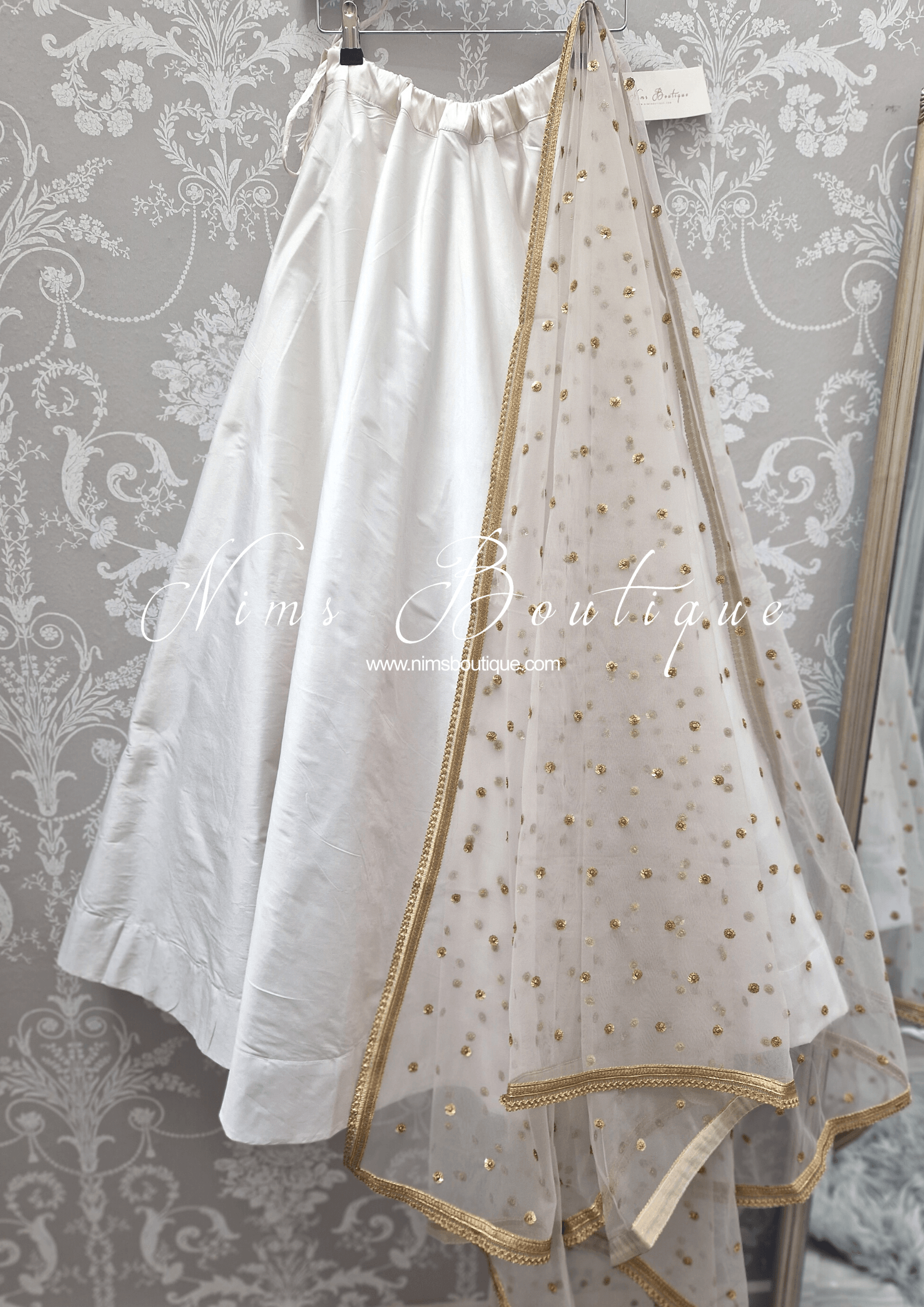 Nims Boutique Luxury Light Grey Net Sequin Dupatta/Chunni LNS3