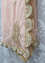 Nims Boutique Pastel Peach Net Pearl Embellished Dupatta/Chunni with Luxury Pearl Edging