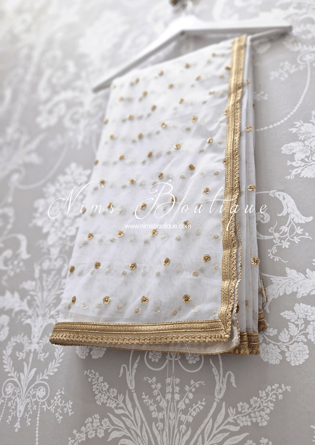 Nims Boutique Luxury White Net Sequin Dupatta/Chunni