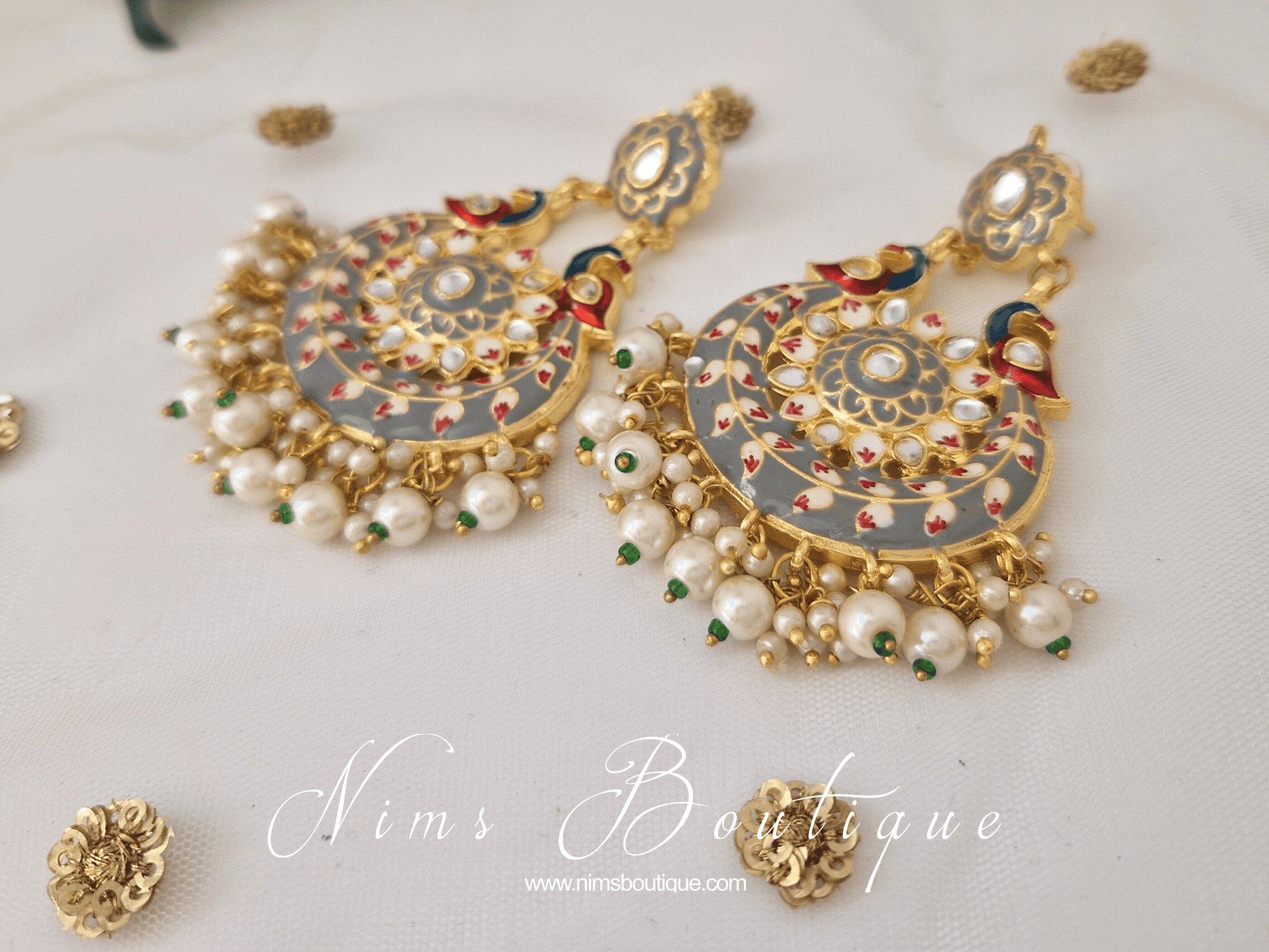 Nims Boutique Moorni Grey Meenakari Peacock Earrings